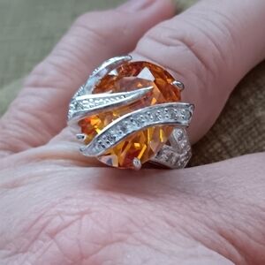 Gold Synthetic Gem Stone Marcasite Silver Ring